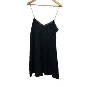 Zara Women's Large Black Embroidered Aline Mini Dress Lined Cotton